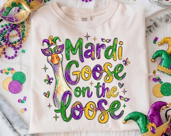 Mardi Goose On The Loose, Silly Goose, Mardi Gras Themed, Mardi Gras, Goose, Graphic Tee, Comfort Colors Shirt, Unisex