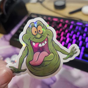 Retro Halloween, Ghostbusters, Slimer, Slimer Holographic Laminated Sticker