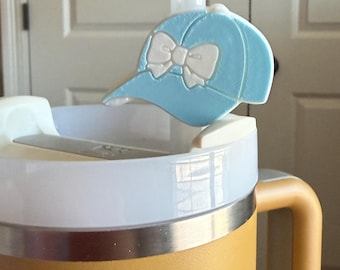 Tiffany Blue Girly Baseball Cap, 3d Printed Straw Topper: Fits Stanley 10mm Straws, 3D Printed & Standard Straws