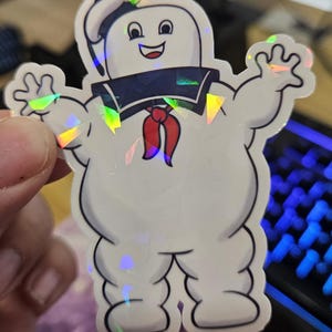 Retro Halloween, Stay Puft , Ghostbusters Marshmallow, Retro, Puft, Laminated Holographic Sticker