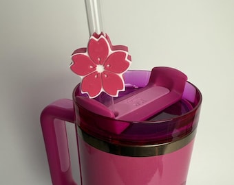 Cherry Blossom Straw Topper: 3D Printed Stanley Straw Accessory & Standard Straw Size