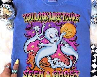 Spooky Halloween Ghost, Friendly Ghost, Comfort Colors Shirt: Unisex DTF Print