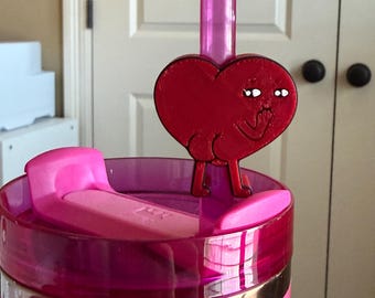 Cheeky Heart, Valentine 3d Printed Straw Topper: Fits Stanley 10mm Straws, 3D Printed & Standard Straws