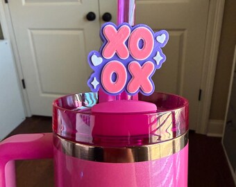 XOXO, Valentine Topper, Hearts With Hearts, Valentine Hearts 3D Printed Straw Topper: Fits Stanley 10mm Straws & Standard Straws