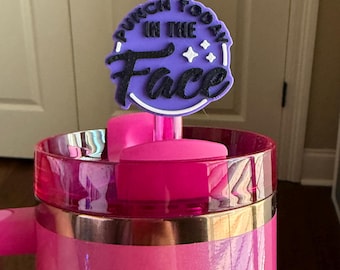 Punch Today In The Face, 3d Printed Straw Topper: Fits Stanley 10mm Straws, 3D Printed & Standard Straws