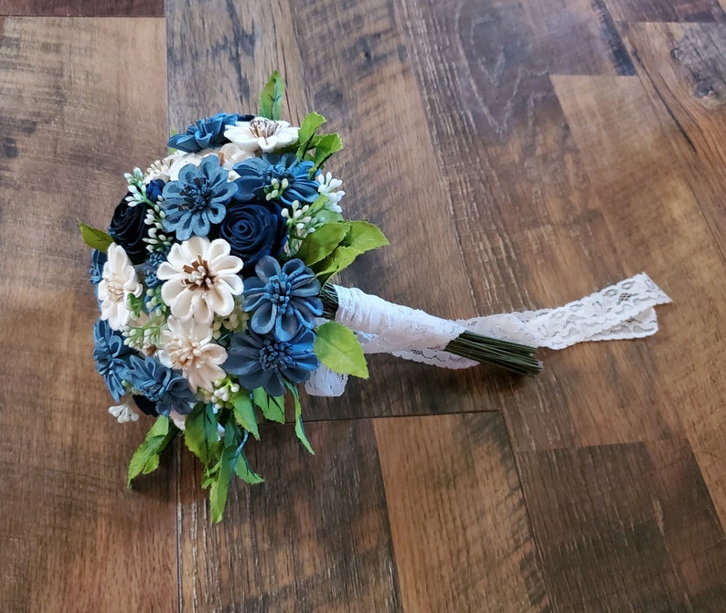 Navy Steel Blue White Forget Me Not Sola Wood Bridal Bouquet Wildflower Wedding Bouquet Rustic Bride Bouquet Artificial Flower Bouquet Weddings Bouquets Corsages Valresa Com