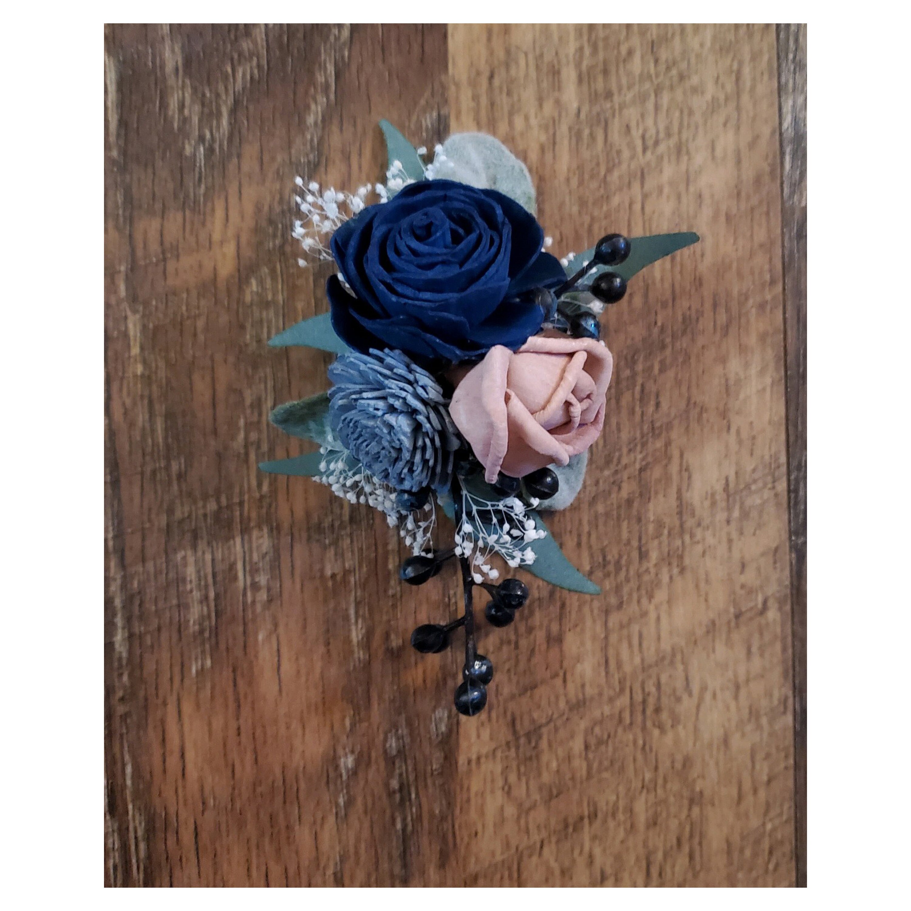 Sola Wood Pin on Corsage Mauve Navy Dusty Blue Corsage Etsy