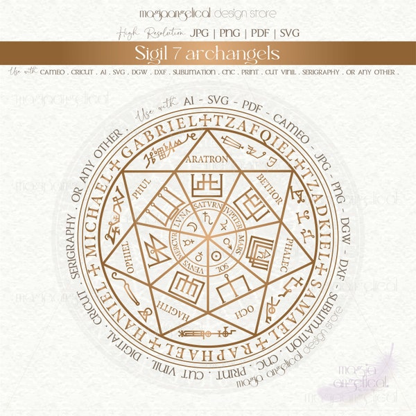 Seal of the Seven Archangels & 7 seven olympic spirits. Sello 7 Arcángeles  amuleto poder y comunicación con los Ángeles, símbolo protección