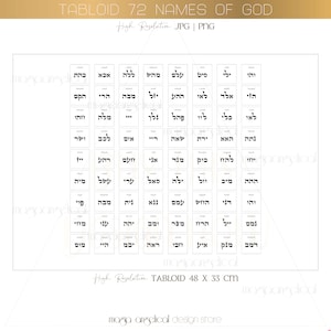 72 Names of God Print High Resolution JPG and PNG 72 símbolos nombres de Dios Nombres Sagrados