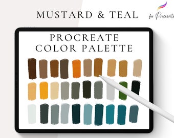 Mustard & Teal Procreate Color Palette, Procreate Color Swatches, Procreate Wedding, Digital Download