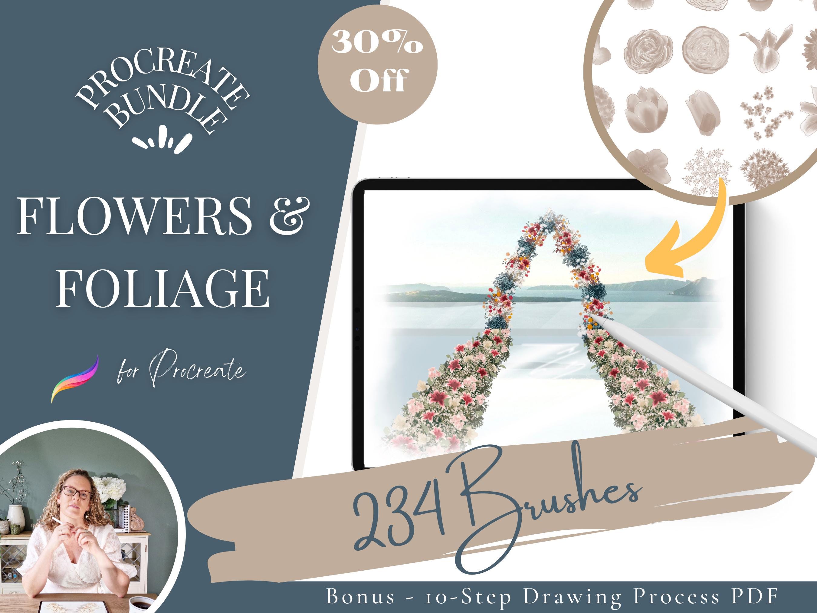 Paquete de 234 sellos de Procreate Flower & Foliage – Pinceles florales de Procreate para ilustraciones de boda
