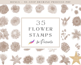 35 Procreate Flower Brushes, Flower Procreate Stamps, Floral Procreate Resources for Floral Illustration
