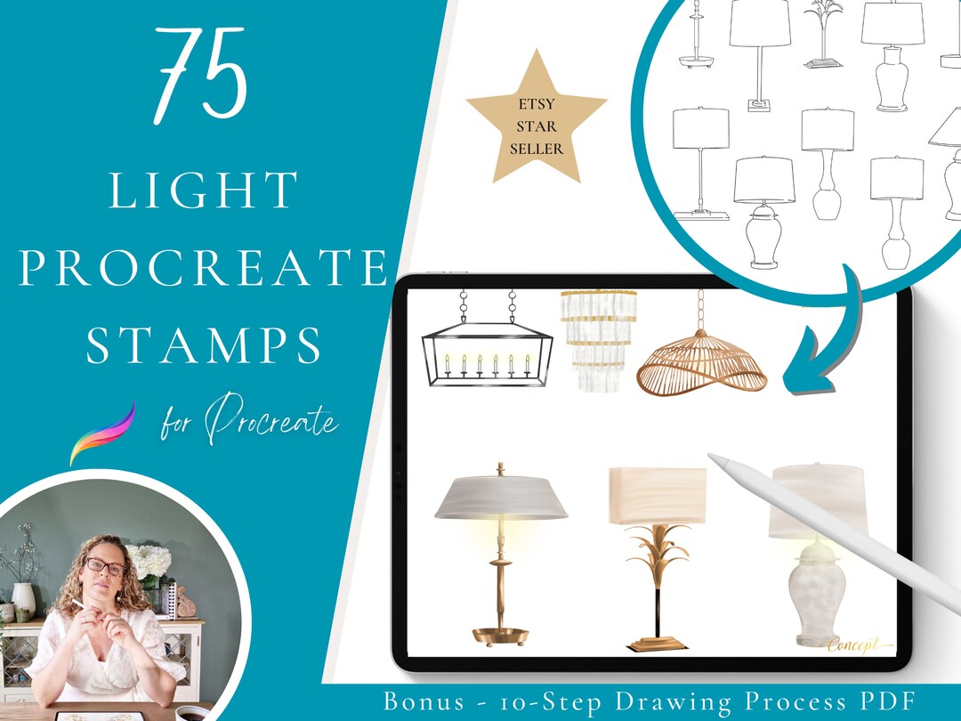 75 Light Procreate Stamps, Lamp Procreate Brushes, Procreate Interior
