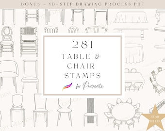 281 Procreate Dining Stamps, Procreate Interior Design, Procreate Furniture Stamps, Procreate Table Stamps, Procreate Chair Stamps