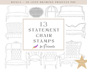 13 Statement Chair Procreate Stamps, Procreate Brushes, Wedding Illustration, Interior Design, iPad chair