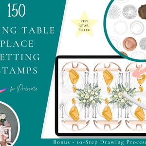 150 Procreate home brushes, Procreate interior stamps, Table place setting Procreate brushes, Procreate wedding
