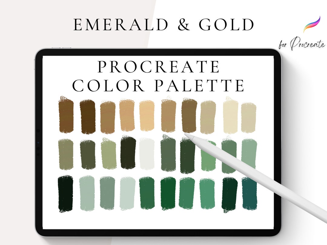 Emerald & Gold Procreate Color Palette, Procreate Color Swatches