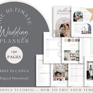 Wedding Checklist, Wedding Timeline, 130 Page Digital Wedding Planner, Canva Template, Wedding Design, Wedding Itinerary, Wedding Planning