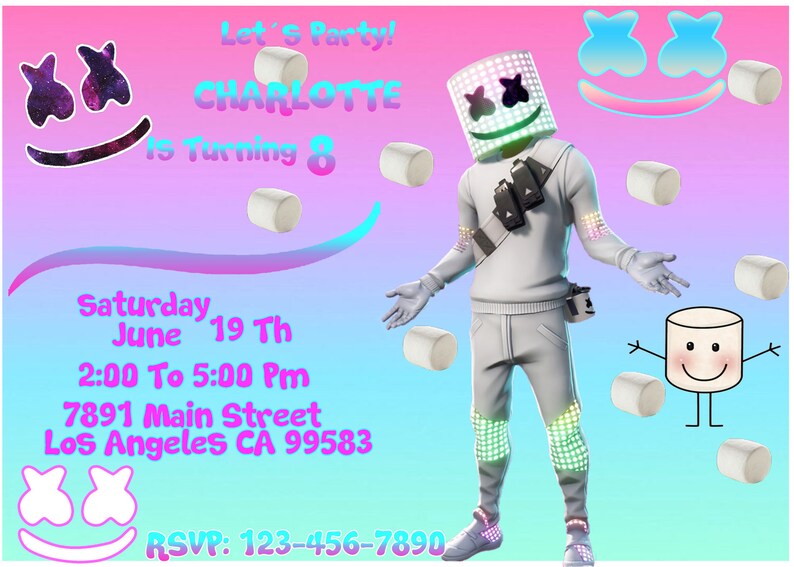 Marshmello Invitation / Marshmello Birthday Invitation / Etsy