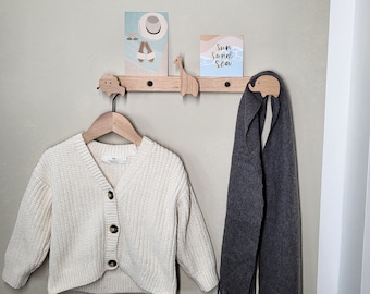 Wardrobe made of solid oak wood, wall wardrobe, picture rail, hook rail, children, children&#39;s room, hallway entrance, animal motifs, safari, Africa