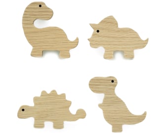 Onbehandelde eiken dinosaurus handgrepen (T-Rex Brachio Stego Tricera) meubel knop dressoir lade deur kwekerij baby cadeau