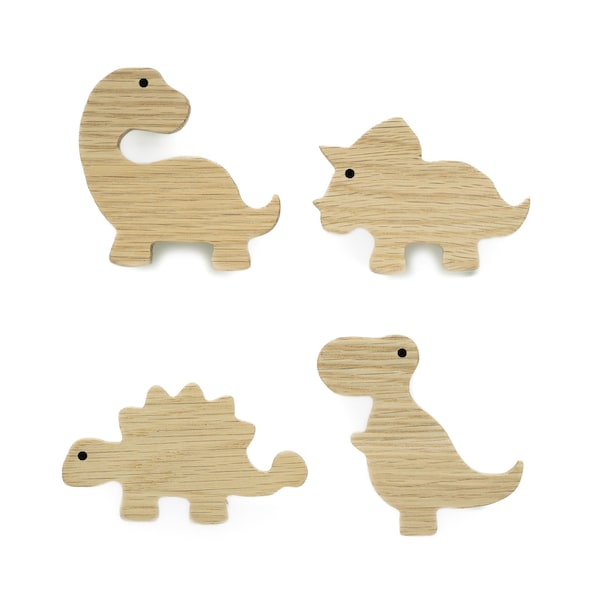 Untreated Oak Dinosaur Handles (T-Rex Brachio Stego Tricera) Furniture Knob Dresser Drawer Door Nursery Baby Gift