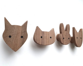 Tierische Wandhaken für Kinder aus Holz, Fuchs, Hase, Hund, Katze, Tiere, Kinderzimmer, Kleiderhaken, Garderobe, Scandi-Style, Geschenkidee