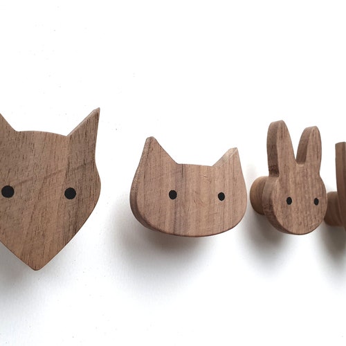 Animal Wall Hooks for Children Made of Wood Fox Rabbit Dog Etsy
