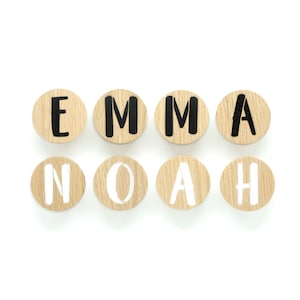 Tiradores de muebles personalizados de roble, madera, redondos, cómoda, cajón, armario, dormitorio, baño, habitación infantil, decoración, texto, letras