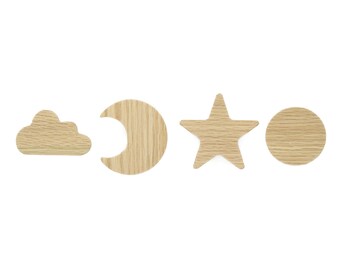 Wall hook made of untreated oak wood (sun moon star cloud) coat hook wardrobe bedroom bathroom children's room decorative gift