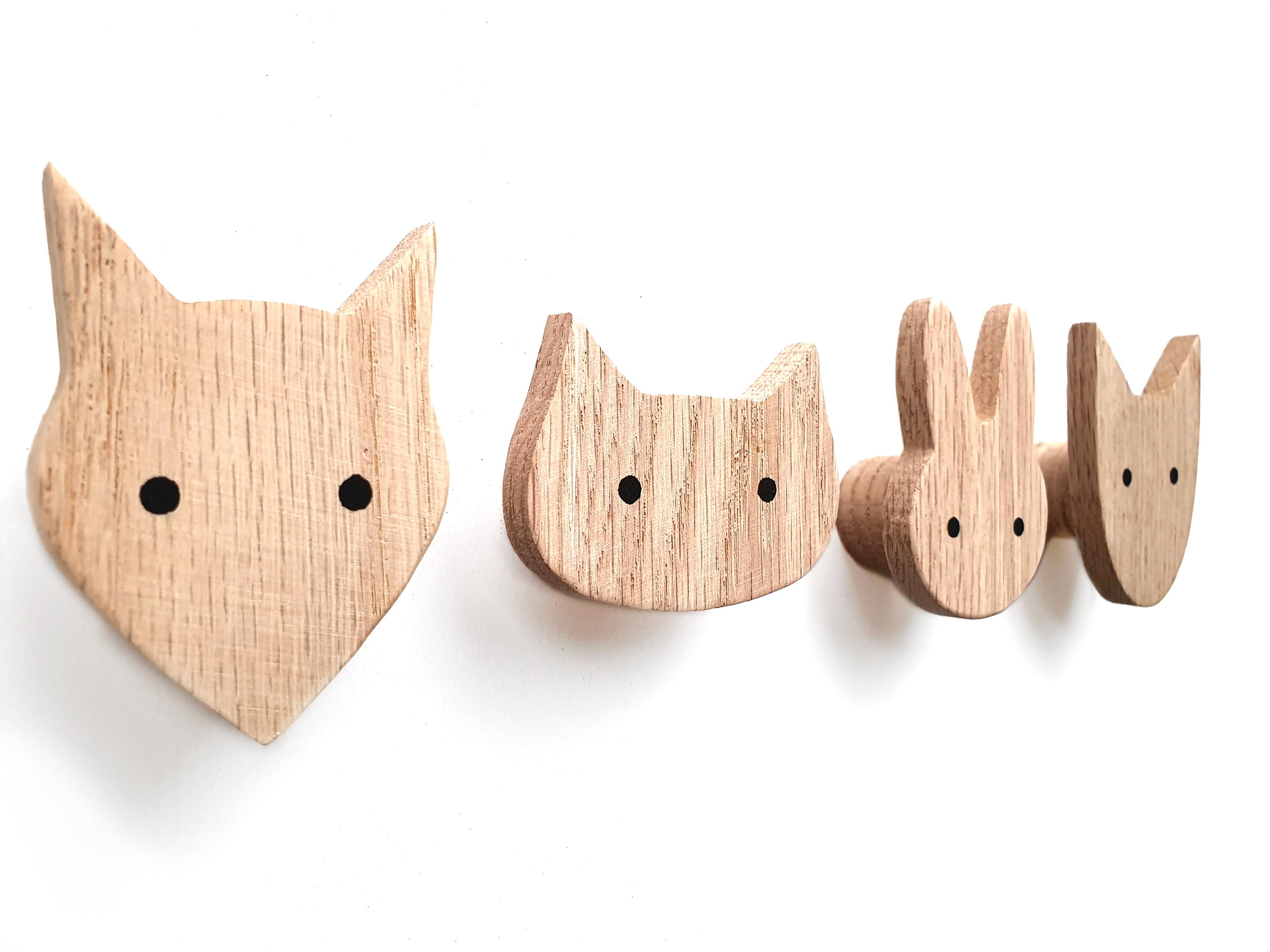 Crochets Muraux d'animaux Pour Les Enfants Faits de Bois, Renard, Lapin, Chien, Chat, Animaux, Pépin