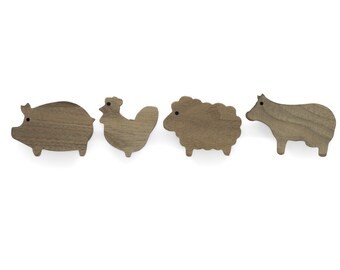 Farm Wall Hook made of untreated walnut wood (Sheep Cow Pig Chicken) Wardrobe Coat Hook Nursery Hallway Baby Gift