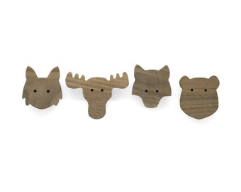 Scandinavian animals wall hook made of untreated walnut wood (moose bear wolf lynx) wardrobe coat hook children's room hallway baby gift