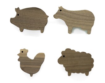 Farmhouse Unfinished Walnut Handles (Sheep Cow Pig Chicken) Furniture Knob Dresser Drawer Door Nursery Baby Gift