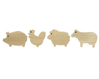 Farm wall hooks made of untreated oak (sheep cow pig chicken) wardrobe coat hook children's room hallway baby gift