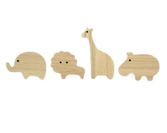 African animals wall hook made of untreated oak wood (elephant lion giraffe hippopotamus) wardrobe coat hook children's room hallway gift