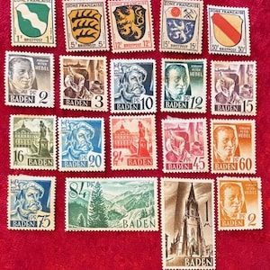 French Zone, 1947-48 Post War German Stamps - nineteen total - includes BADEN - Lot 021