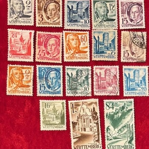 French Zone German Post War Stamps - Wurttemberg-Hohenzollern - Eighteen different stamps from 1947-1948 - Lot 023