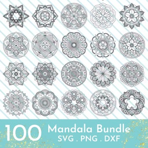 Lot de 100 mandalas SVG - fichiers SVG et PNG de mandalas Cricut svg / fichiers découpés Silhouette / sublimation svg - png - dxf