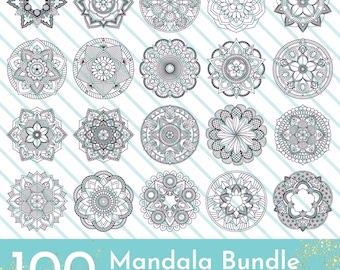 Mandala SVG Bundle - 100 Mandala Designs SVG & PNG fichiers Cricut svg / Silhouette cut files / Sublimation design svg - png - dxf