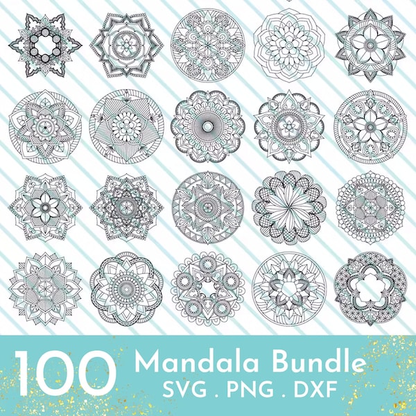Paquete Mandala SVG - 100 diseños de Mandala archivos SVG y PNG Cricut svg / Archivos cortados de silueta / Diseño de sublimación svg - png - dxf