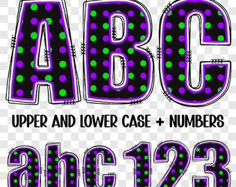 Neon Spot Doodle Alphabet PNG | Upper, Lower Case & Numbers (Digital Download)