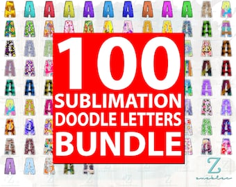 Sublimation Bundle Doodle Letters - 100 Sublimation Bundle Doodle Letters - Alphabet PNG Upper Case, Lower Case, Numbers