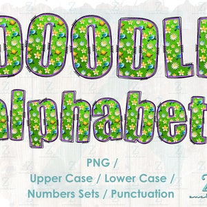 Sublimatie doodle steek lettertype vogels bloemen - digitale download - sublimatie png - png clipartbundel alfabetpakket - letters en cijfers