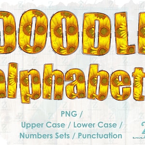 Sublimation Doodle Stitch Font Sunflowers - Digital Download - Sublimation PNG - PNG Clipart Bundle Alphabet Pack - Letters & Numbers