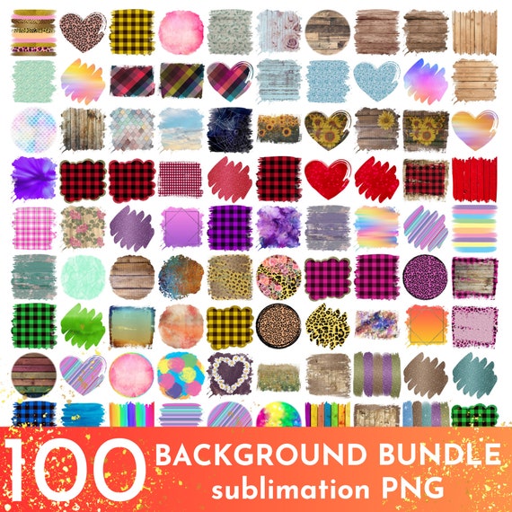 Sublimation Background Bundle - 100 PNG Sublimation Designs - Sublimation Transfer - Custom T Shirt - Clipart - Scrapbooking