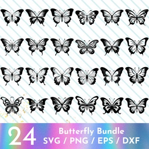 Butterfly SVG Bundle x 24 fichiers SVG pour les projets Cricut - comprend des fichiers png Butterfly pour les cliparts papillon et l’artisanat de sublimation papillon