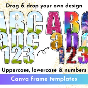 CANVA Frames Doodle Font template | blank doodle letters canva template | drag & drop your own doodle font sublimation designs | groovy font