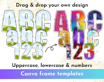 CANVA Frames Doodle Font template | blank doodle letters canva template | drag & drop your own doodle font sublimation designs | groovy font