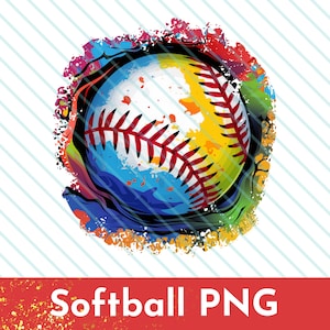 May include: A colorful abstract design with a white softball in the center. The softball has red stitching and a yellow and blue background. The design is perfect for a softball team or fan.